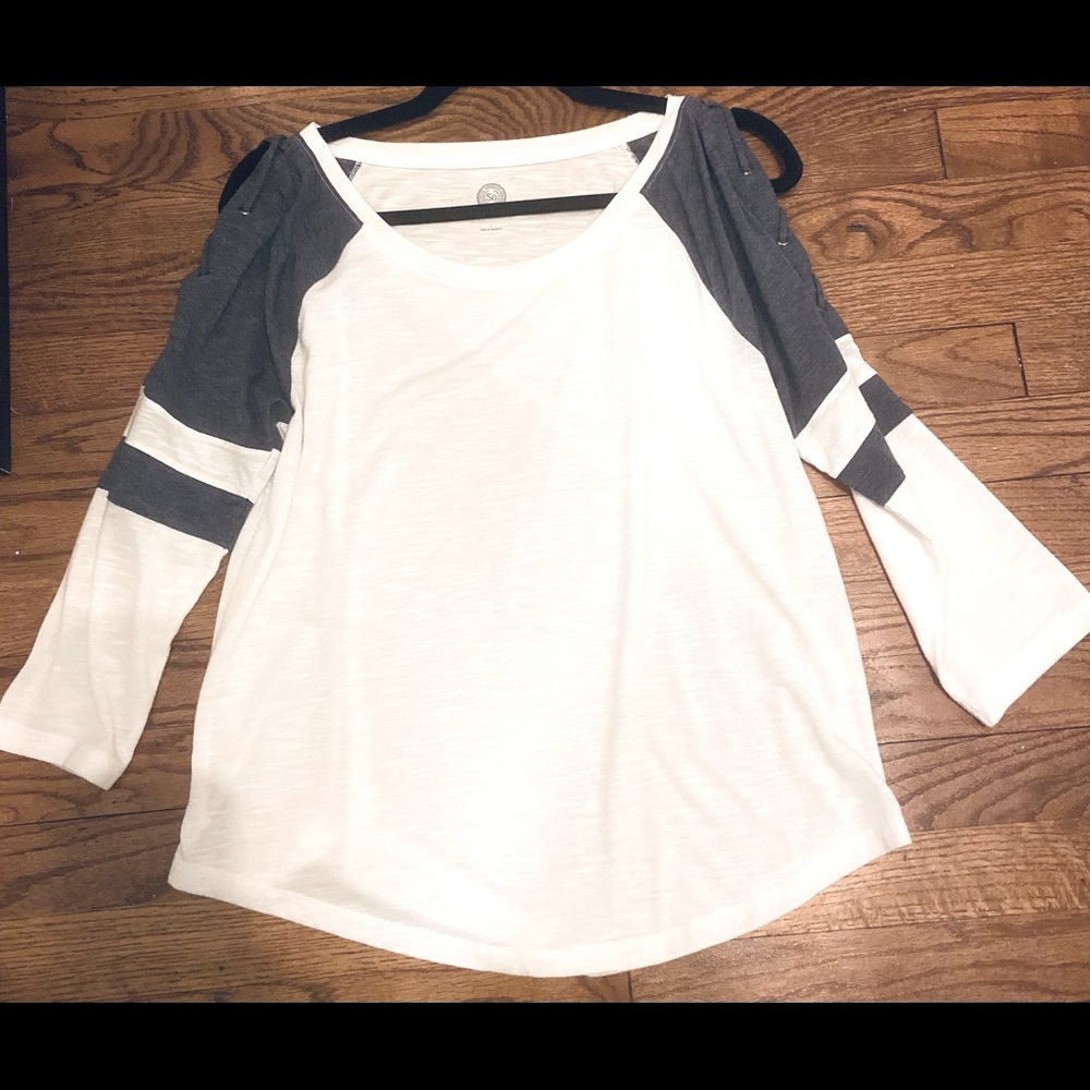 SO blue and white 3/4 sleeve shirt